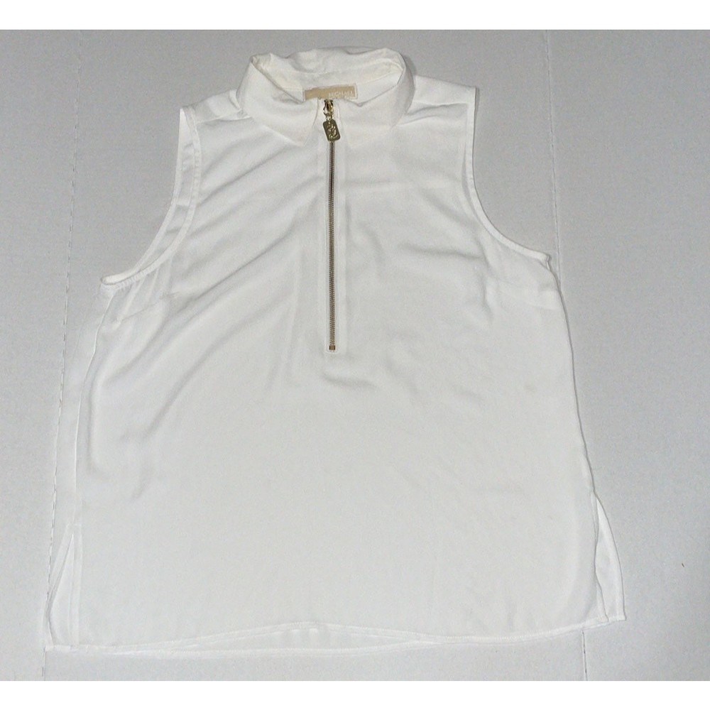 Michael Kors White Sleeveless Zip-Neck Blouse